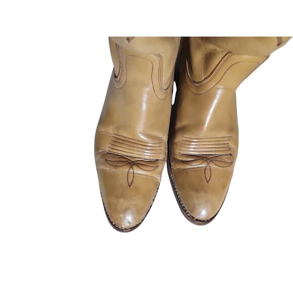 Mens Vintage Dingo Tan Leather Cowboy Boots Wood Heel Sz 9.5 D Western Rugged main image 12